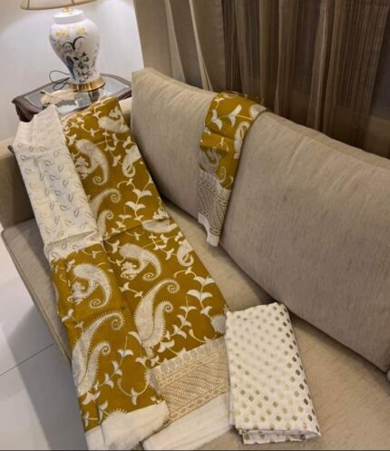 Soft Khaddi Cotton tai dai screen print 3 piece